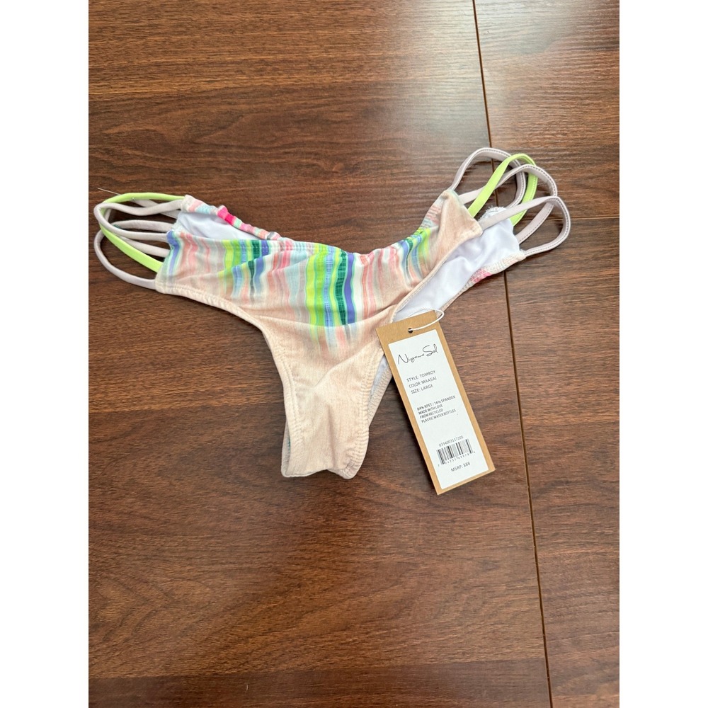 Niyama Sol Tomboy Bikini Bottom Maasai Striped Strappy Ruched Large New